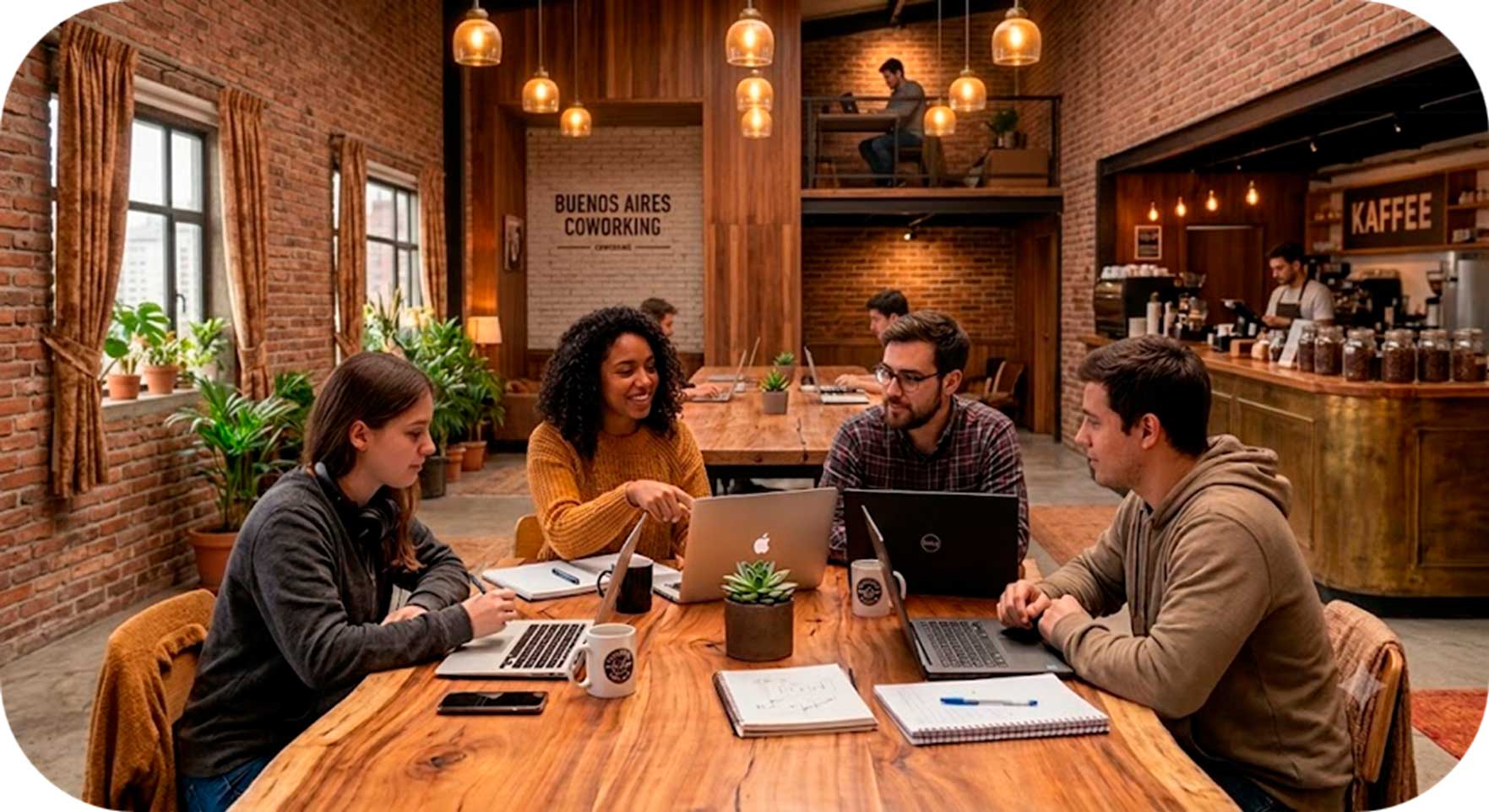 Equipo de Gerencia de Medios reunido con un cliente en un espacio de trabajo